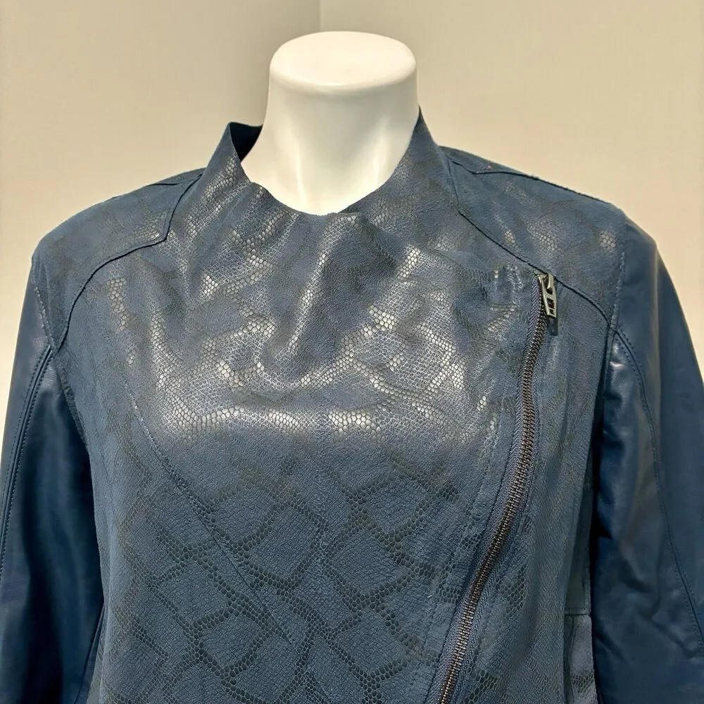 Blank NYC Jacket Large Dark Blue Faux Leather Zip Front Pockets - Picture 2 of 15